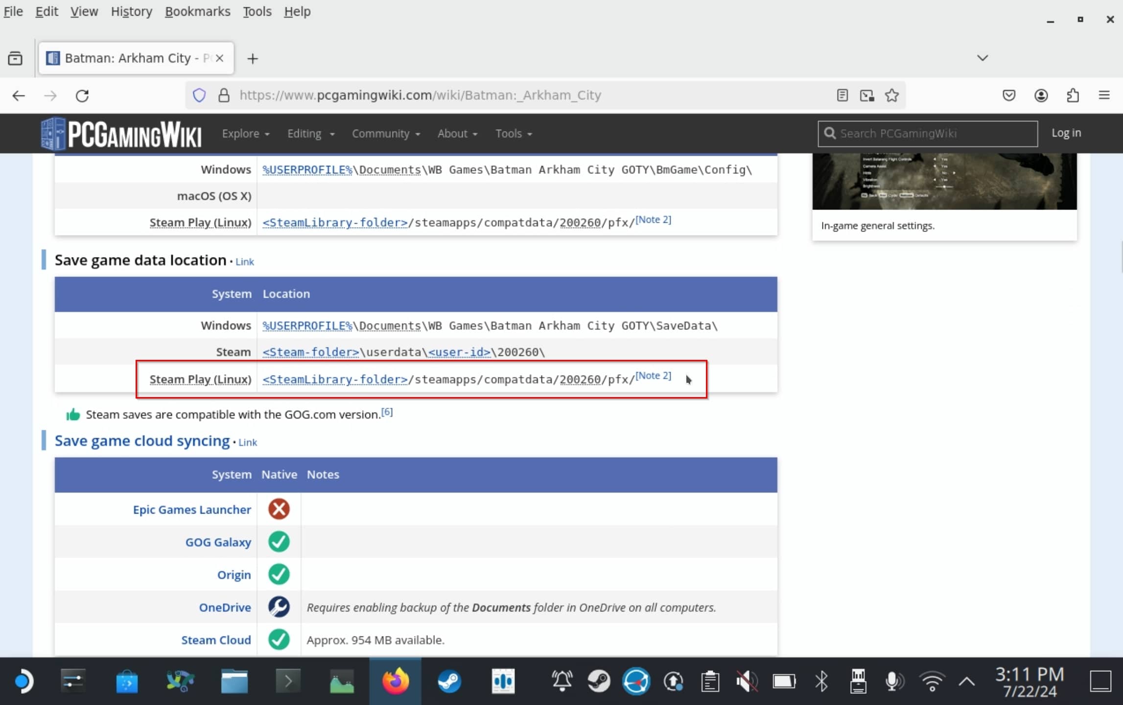 Steam Deck Browser PCGamingWiki Batman Arkham City Steam Play Game Location