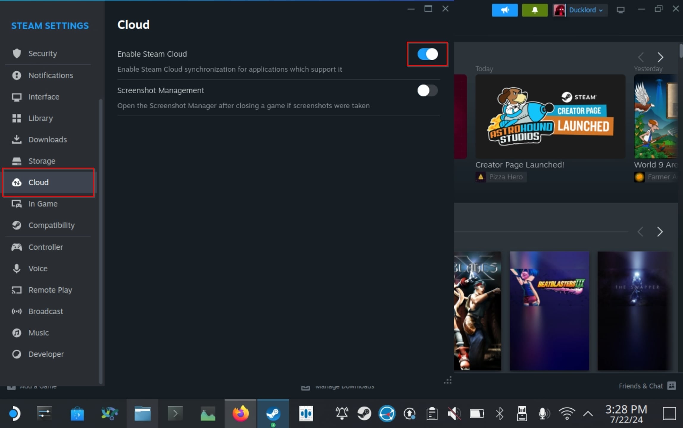 Steam Deck Enabling Steam Cloud