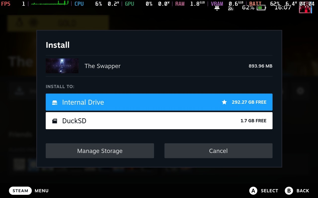 Steam Deck Selecting Where To Install Game
