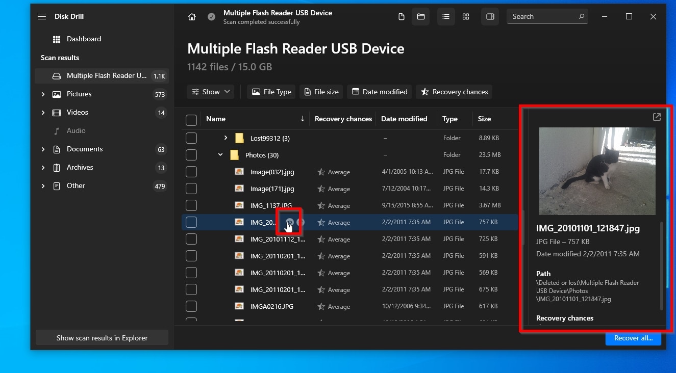 Disk Drill Enabling Preview Pane