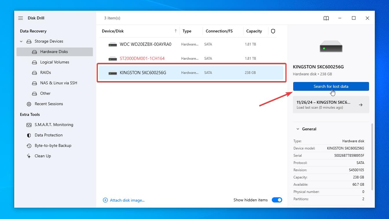 Disk Drill search for lost data