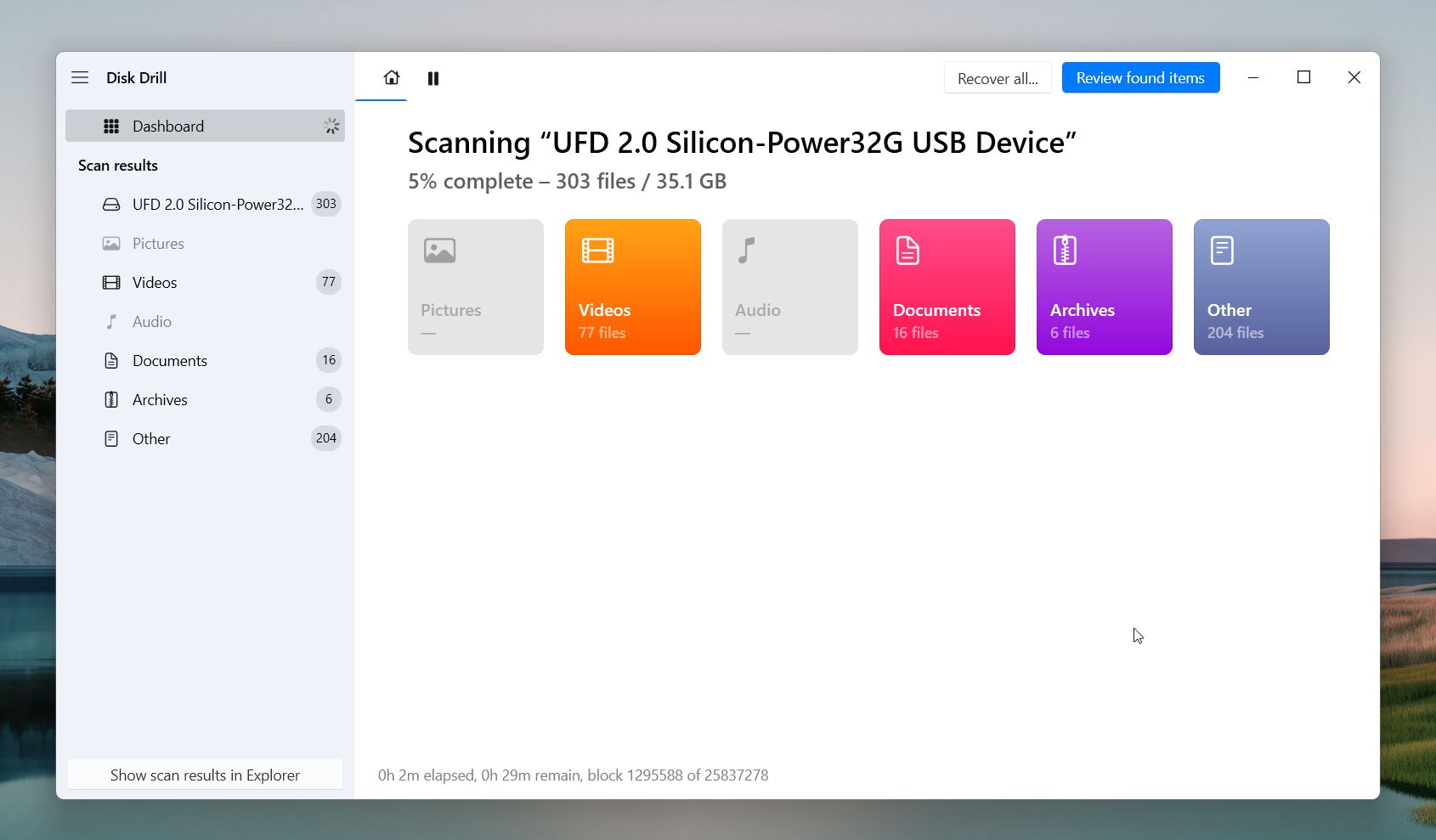 Disk Drill will organize the files it finds into categories