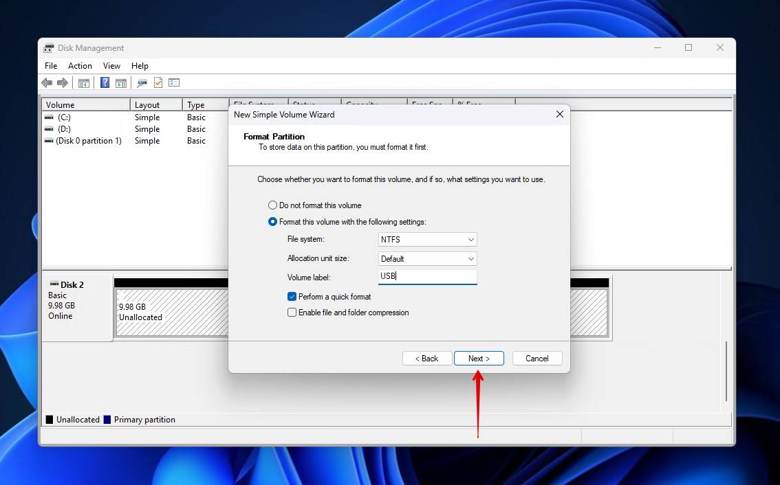 Formatting the partition