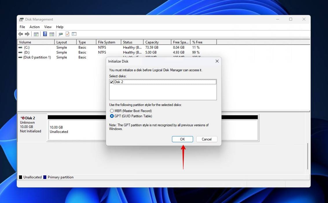 Choosing partition table style