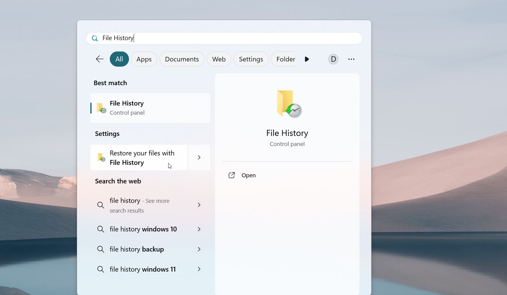 Select Restore your files with File History