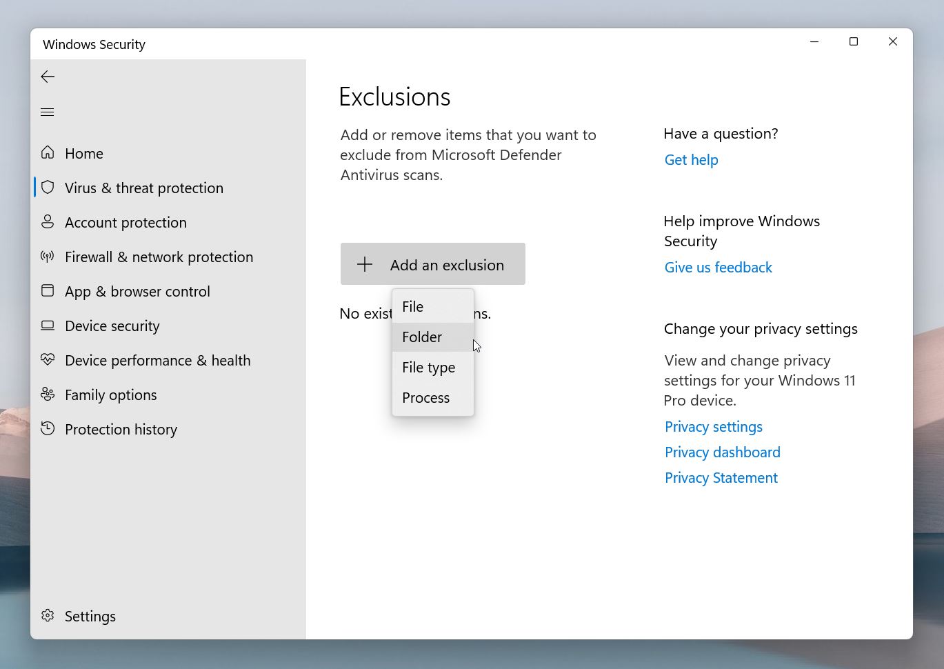 Select File, Folder, File Type, or Process