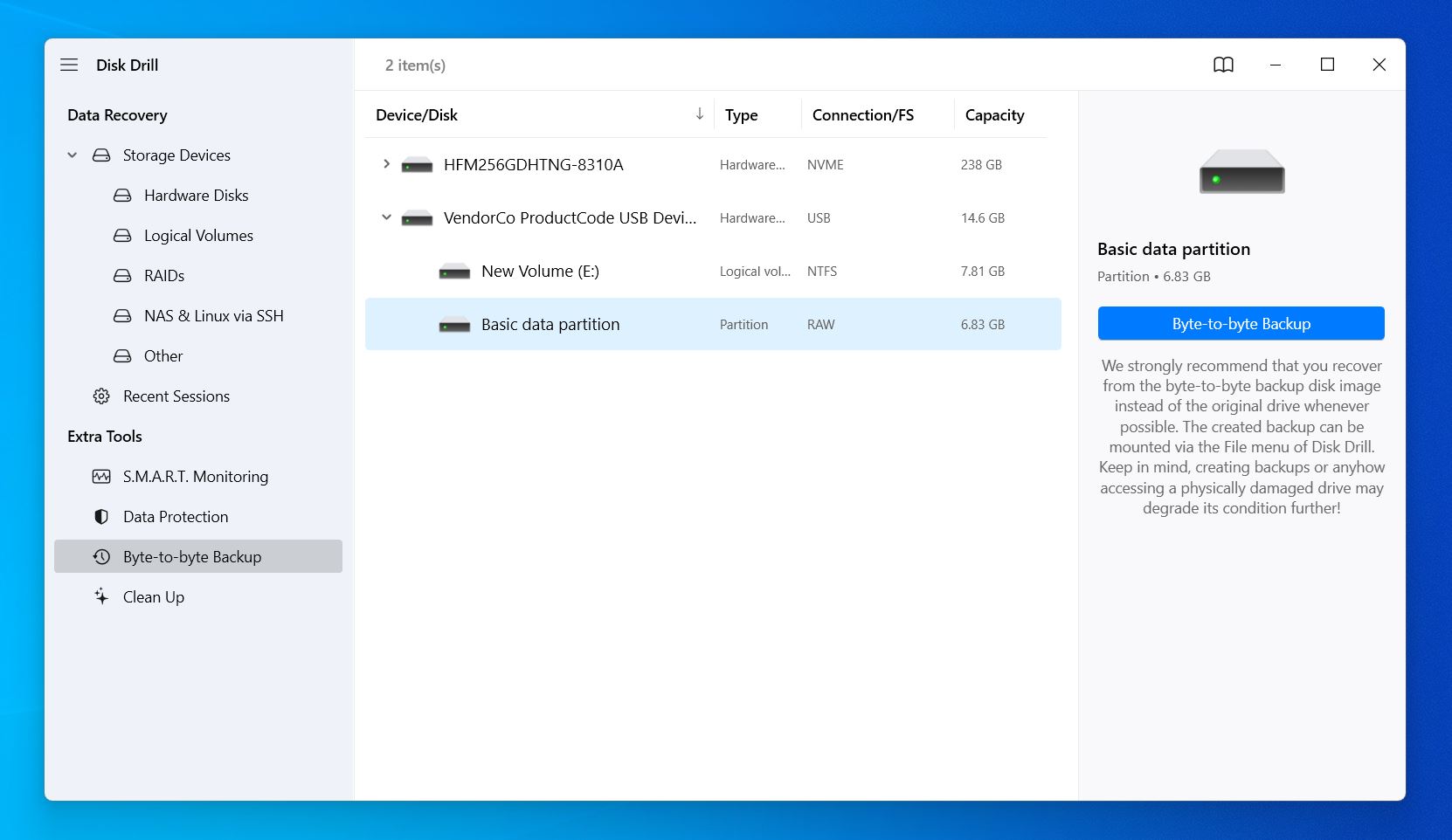 Byte-to-byte Backup