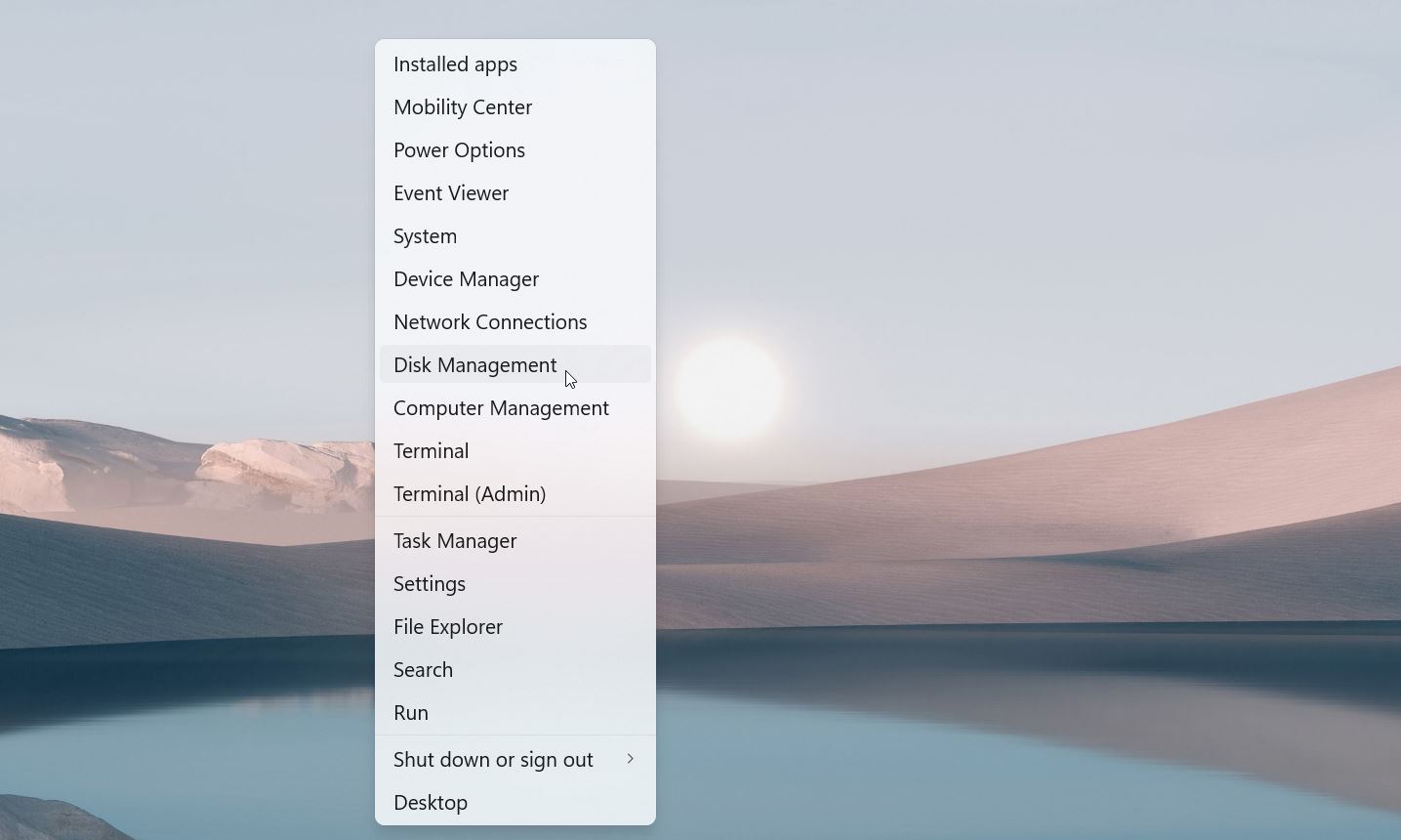 Pick Disk Management from the menu