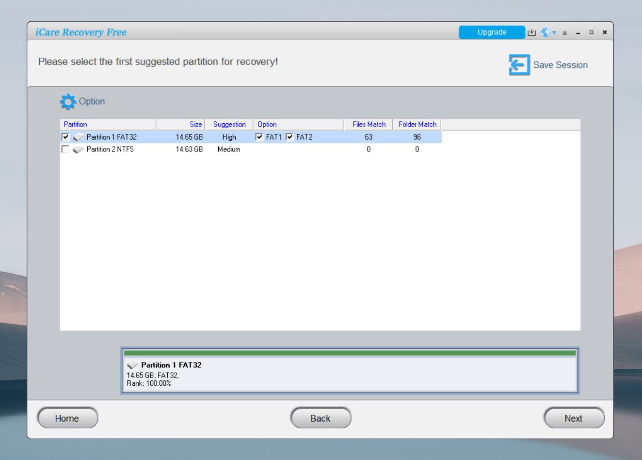 Choose the partition for recovery