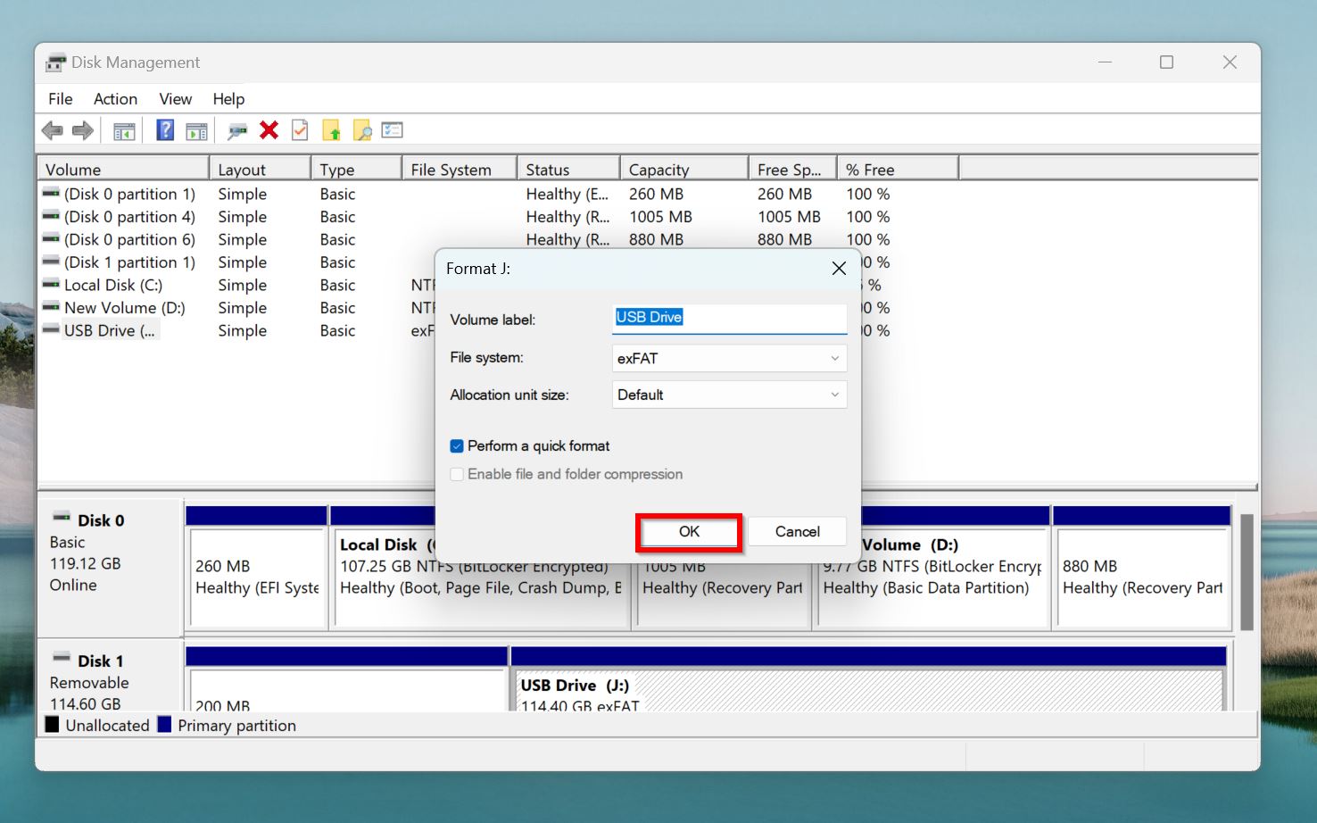 Format prompt in Disk Management