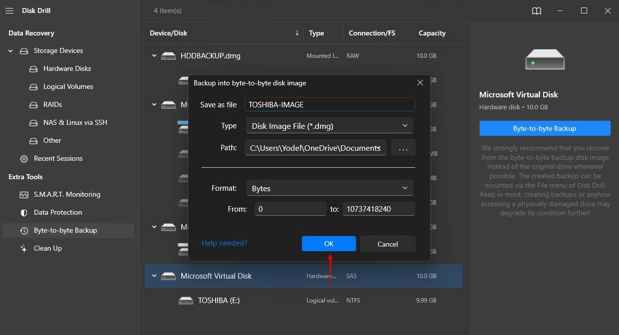 Imaging the Toshiba drive.