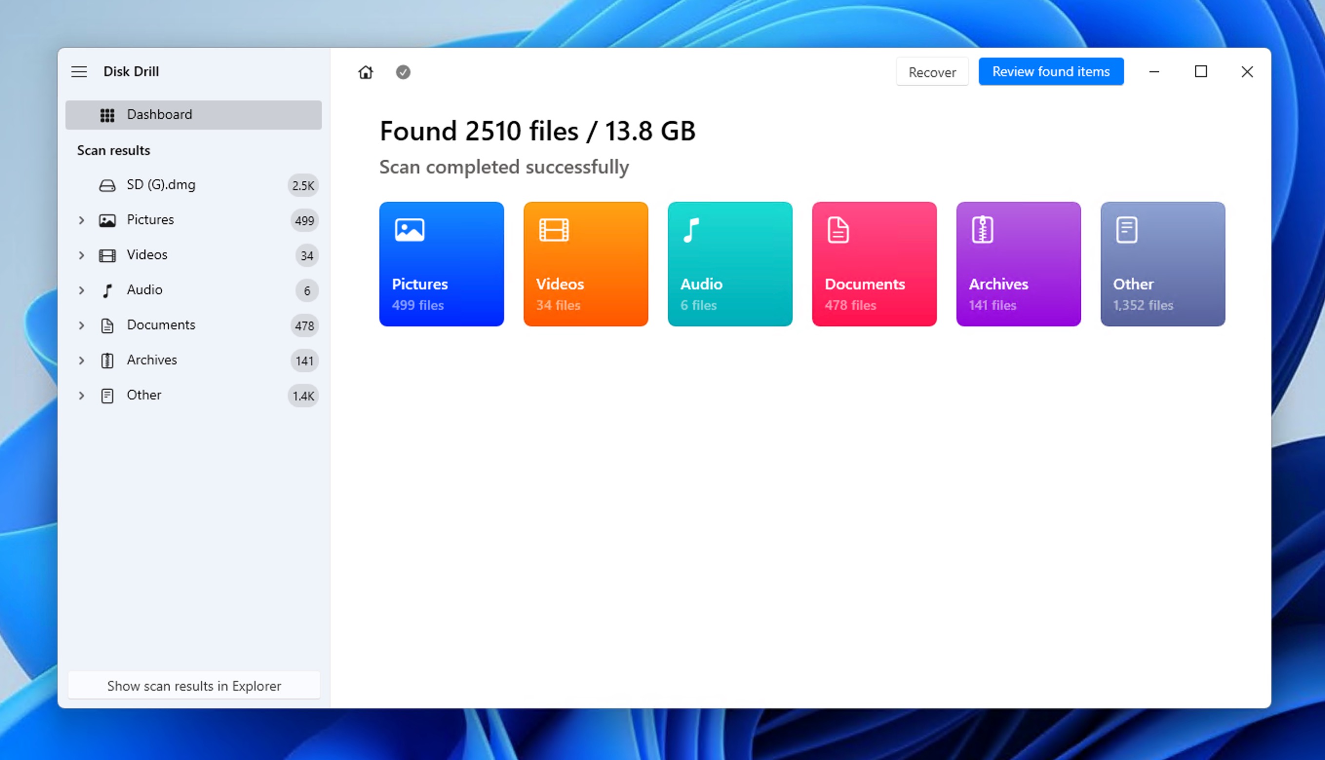 Disk Drill scan results for formatted partition