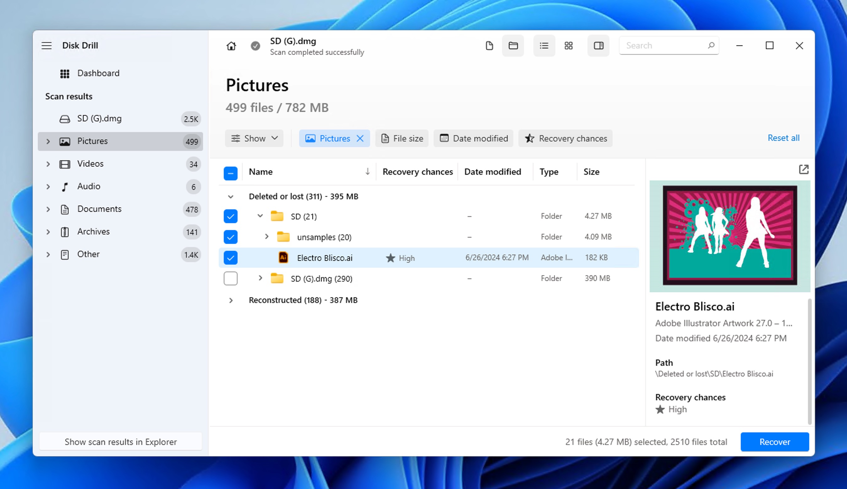 Disk Drill scan results for formatted partition