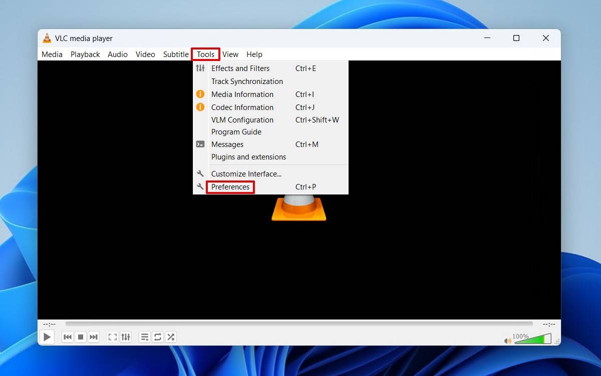 Opening VLC preferences.