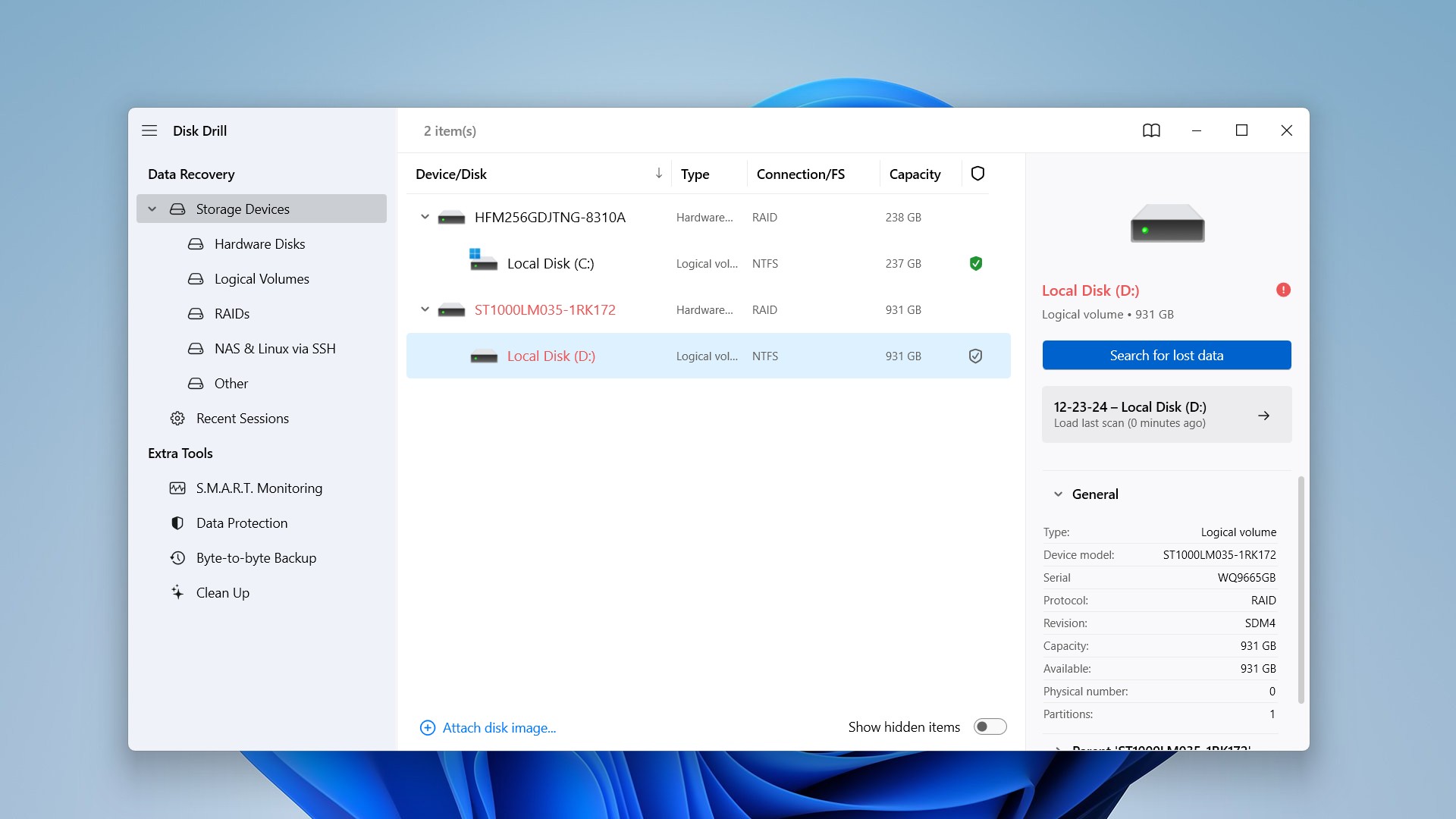 disk drill search interface