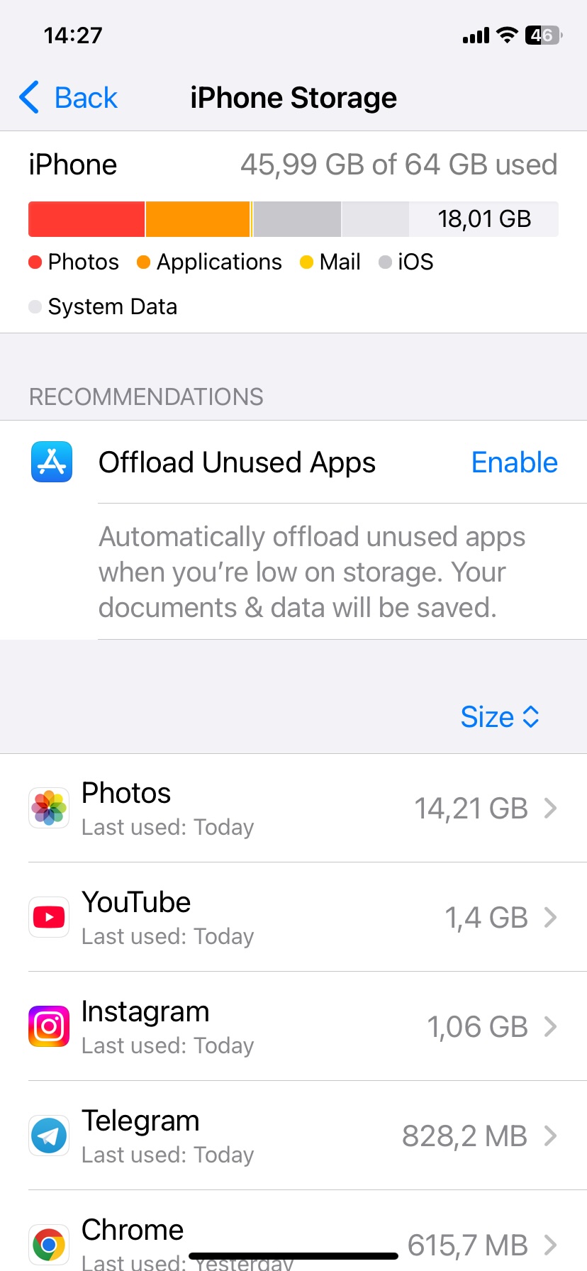 Enable the Offload Unused Apps